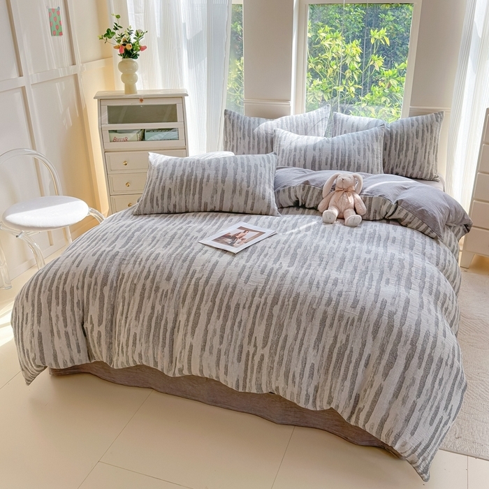 91家纺网 家纺一手货源 找家纺 （总）菡宝 2025新款a类母婴级纯棉全棉纯棉色织三层纱提花四件套支持定制定做尺寸