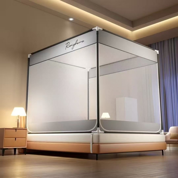 91家纺网 家纺一手货源 找家纺 飞轮海蚊帐 2025新款稳固防坠落回底全底坐床蚊帐Z62 白灰（全底）