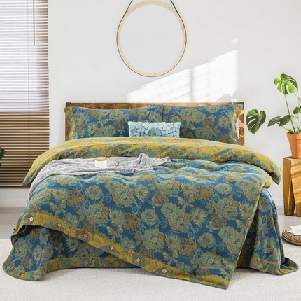 91家纺网 家纺一手货源 找家纺 （总）鲁爱 2025新款全棉色织双层纱纽扣款四件套