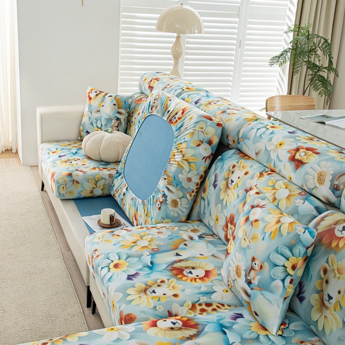 91家纺网 家纺一手货源 找家纺 沐沐2026新款冰丝印花沙发笠 动物乐园