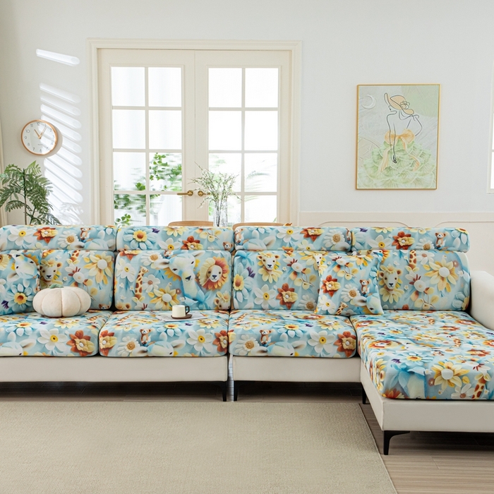 91家纺网 家纺一手货源 找家纺 沐沐2026新款冰丝印花沙发笠 动物乐园