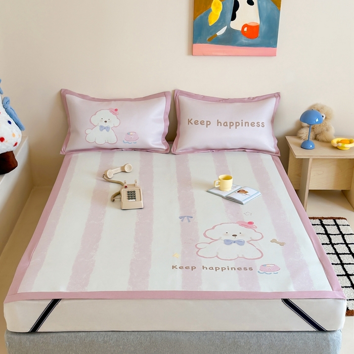 91家纺网 家纺一手货源 找家纺 觅糖家纺2025新款韩系数码卡通印花冰藤席 冰藤席-云朵狗