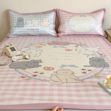 91家纺网 家纺一手货源 找家纺 觅糖家纺2025新款韩系数码卡通印花冰藤席 冰藤席-猫猫乐园