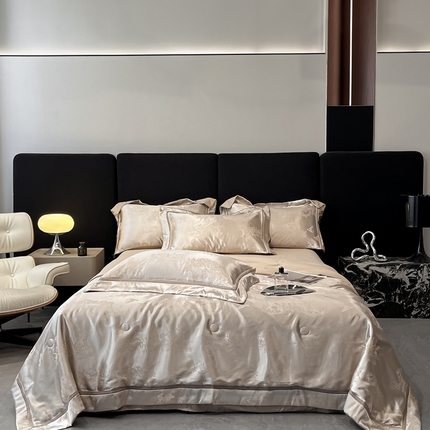 91家纺网 家纺一手货源 找家纺 （总）博纳家纺 2025新款色织提花拼角嵌绳夏被四件套-山水