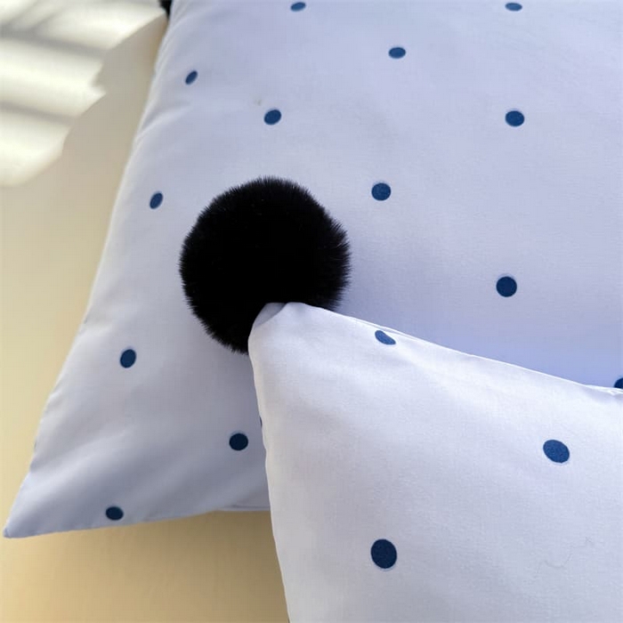 91家纺网 家纺一手货源 找家纺 多品家纺 2025新款超柔水洗棉奶油系毛球款单被套 波点海盐蓝