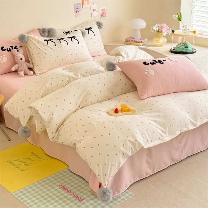 91家纺网 家纺一手货源 找家纺 多品家纺 2025新款超柔水洗棉奶油系毛球款单被套 梦幻甜心