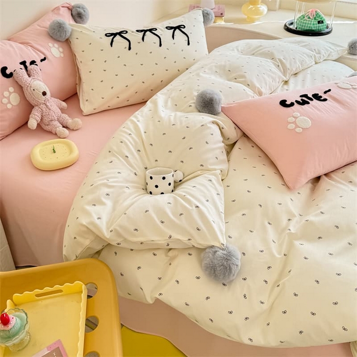 91家纺网 家纺一手货源 找家纺 多品家纺 2025新款超柔水洗棉奶油系毛球款单被套 梦幻甜心