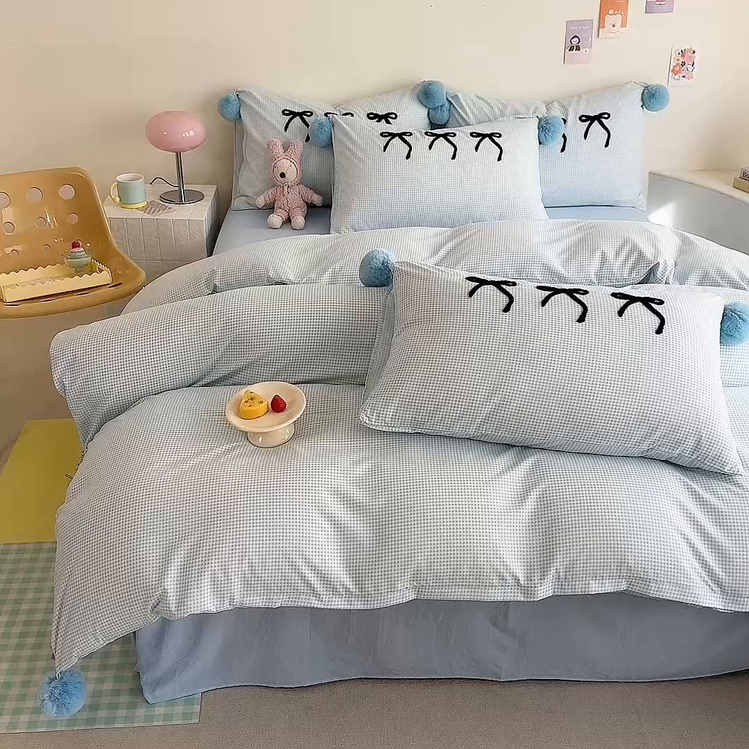 91家纺网 家纺一手货源 找家纺 多品家纺 2025新款超柔水洗棉奶油系毛球款单被套 月光恋语