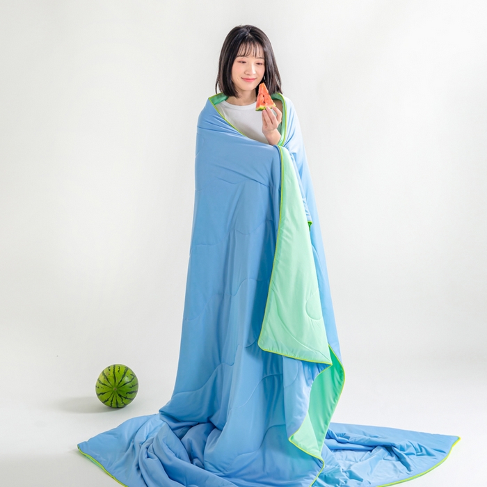 91家纺网 家纺一手货源 找家纺 咏绒家纺工厂店 2025新款（礼盒装）A类氨纶凉感丝西瓜大豆空调被夏被 蜜瓜绿