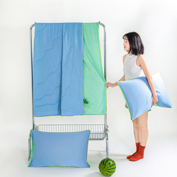 91家纺网 家纺一手货源 找家纺 咏绒家纺工厂店 2025新款（礼盒装）A类氨纶凉感丝西瓜大豆空调被夏被 蜜瓜绿