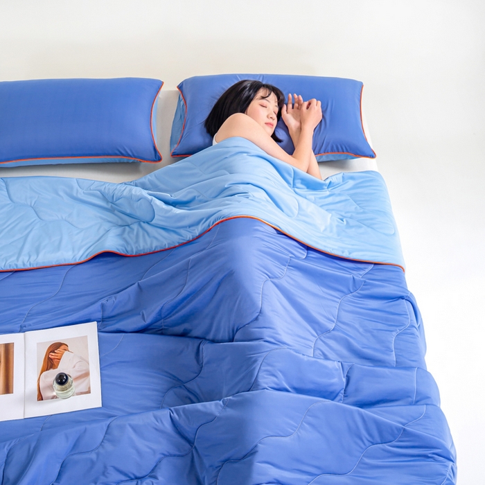 91家纺网 家纺一手货源 找家纺 咏绒家纺工厂店 2025新款（礼盒装）A类氨纶凉感丝西瓜大豆空调被夏被 天空蓝