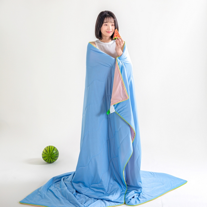 91家纺网 家纺一手货源 找家纺 咏绒家纺工厂店 2025新款（礼盒装）A类氨纶凉感丝西瓜大豆空调被夏被 西瓜粉