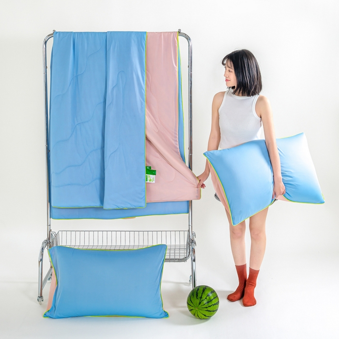 91家纺网 家纺一手货源 找家纺 咏绒家纺工厂店 2025新款（礼盒装）A类氨纶凉感丝西瓜大豆空调被夏被 西瓜粉