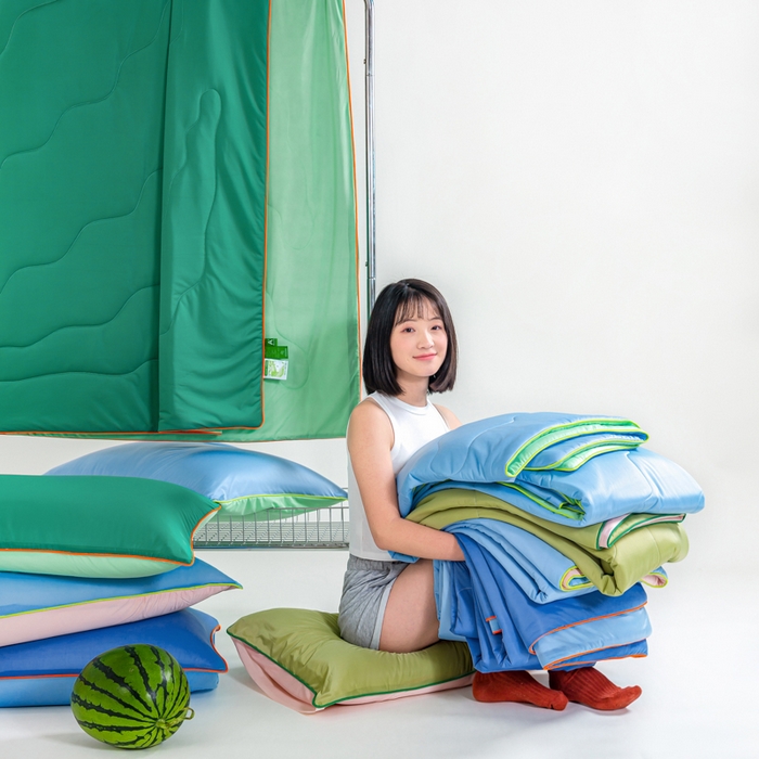 91家纺网 家纺一手货源 找家纺 咏绒家纺工厂店 2025新款（礼盒装）A类氨纶凉感丝西瓜大豆空调被夏被 西瓜绿