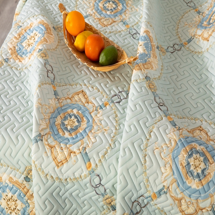 91家纺网 家纺一手货源 找家纺 美丽折家纺 2025夏季新品高端加厚8mm全冰丝生物基乳胶凉席三件套 水洗天然乳胶凉席 富贵华庭绿