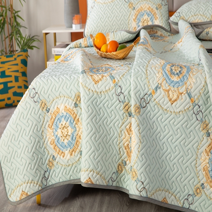 91家纺网 家纺一手货源 找家纺 美丽折家纺 2025夏季新品高端加厚8mm全冰丝生物基乳胶凉席三件套 水洗天然乳胶凉席 富贵华庭绿