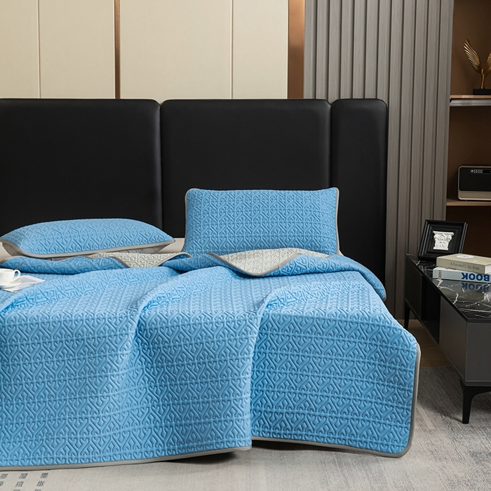 美丽折家纺 2025夏季新品高端加厚8mm全冰丝生物基乳胶凉席三件套 水洗天然乳胶凉席 孔雀蓝Y