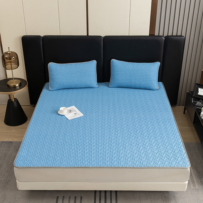 91家纺网 家纺一手货源 找家纺 美丽折家纺 2025夏季新品高端加厚8mm全冰丝生物基乳胶凉席三件套 水洗天然乳胶凉席 孔雀蓝Y