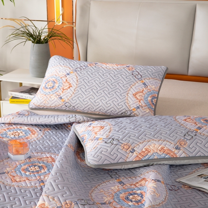 91家纺网 家纺一手货源 找家纺 美丽折家纺 2025夏季新品高端加厚8mm全冰丝生物基乳胶凉席三件套 水洗天然乳胶凉席 富贵华庭紫