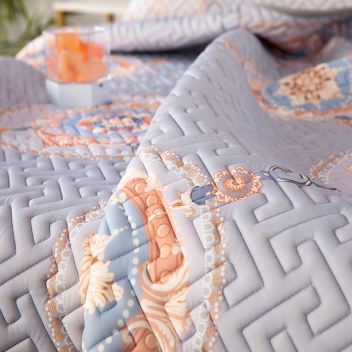 91家纺网 家纺一手货源 找家纺 美丽折家纺 2025夏季新品高端加厚8mm全冰丝生物基乳胶凉席三件套 水洗天然乳胶凉席 富贵华庭紫