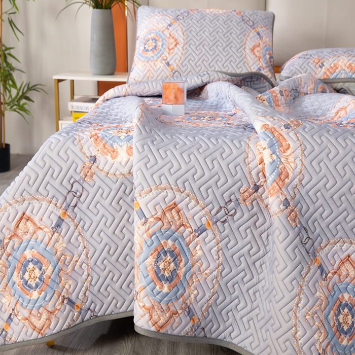 91家纺网 家纺一手货源 找家纺 美丽折家纺 2025夏季新品高端加厚8mm全冰丝生物基乳胶凉席三件套 水洗天然乳胶凉席 富贵华庭紫