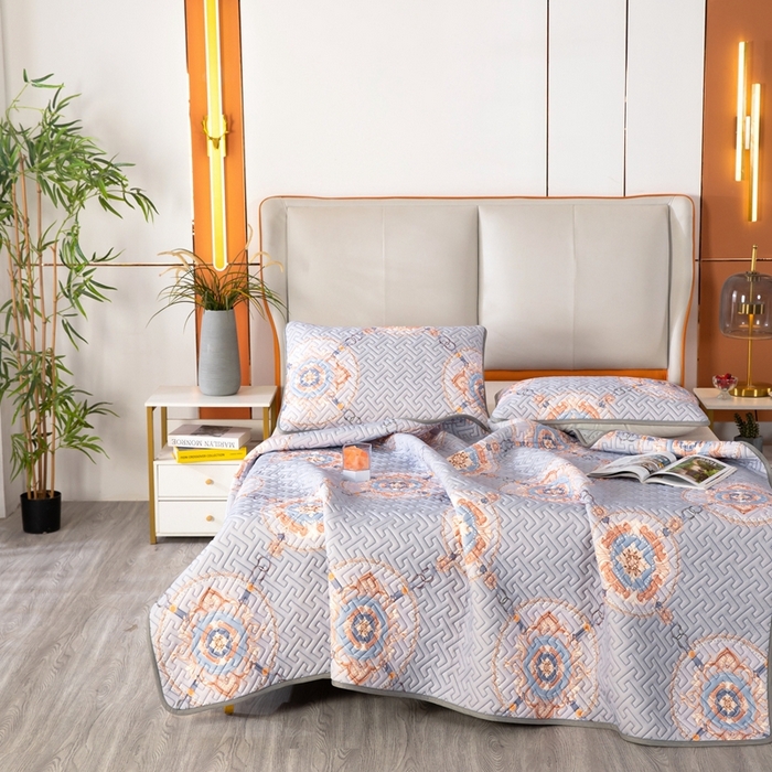 91家纺网 家纺一手货源 找家纺 美丽折家纺 2025夏季新品高端加厚8mm全冰丝生物基乳胶凉席三件套 水洗天然乳胶凉席 富贵华庭紫