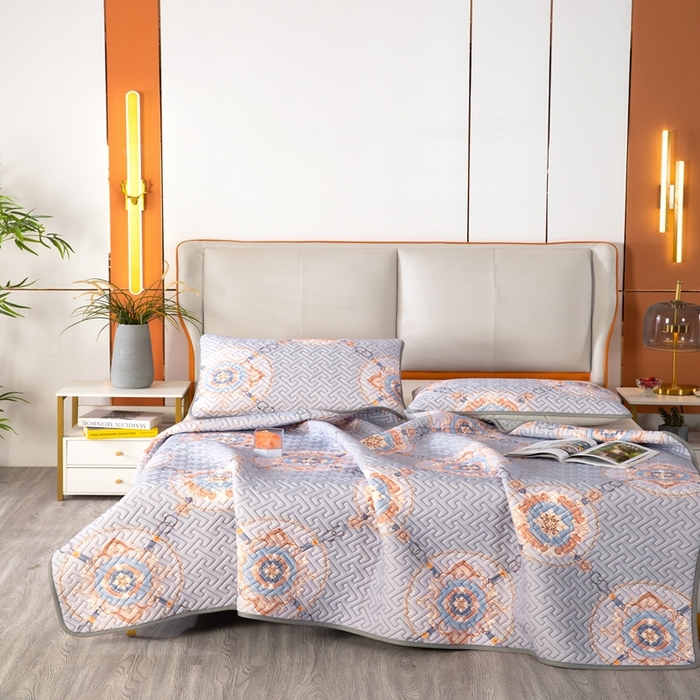 91家纺网 家纺一手货源 找家纺 美丽折家纺 2025夏季新品高端加厚8mm全冰丝生物基乳胶凉席三件套 水洗天然乳胶凉席 富贵华庭紫