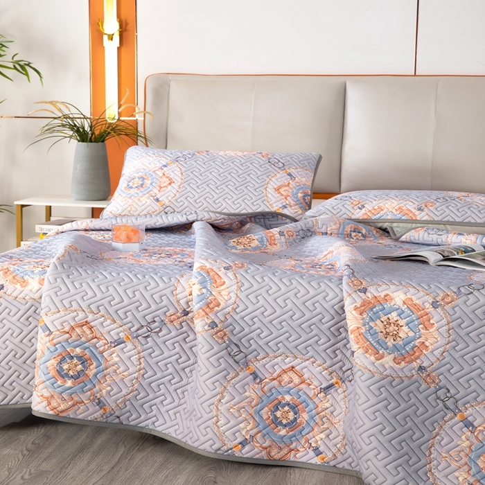 91家纺网 家纺一手货源 找家纺 美丽折家纺 2025夏季新品高端加厚8mm全冰丝生物基乳胶凉席三件套 水洗天然乳胶凉席 富贵华庭紫