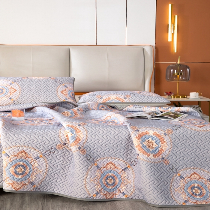 91家纺网 家纺一手货源 找家纺 美丽折家纺 2025夏季新品高端加厚8mm全冰丝生物基乳胶凉席三件套 水洗天然乳胶凉席 富贵华庭紫