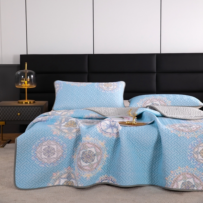 91家纺网 家纺一手货源 找家纺 美丽折家纺 2025夏季新品高端加厚8mm全冰丝生物基乳胶凉席三件套 水洗天然乳胶凉席 德莎丽堡