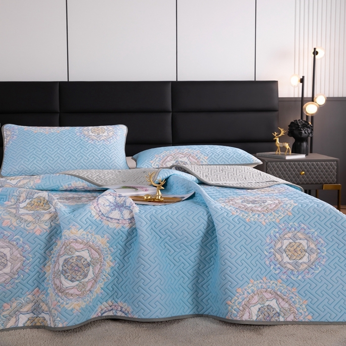 91家纺网 家纺一手货源 找家纺 美丽折家纺 2025夏季新品高端加厚8mm全冰丝生物基乳胶凉席三件套 水洗天然乳胶凉席 德莎丽堡