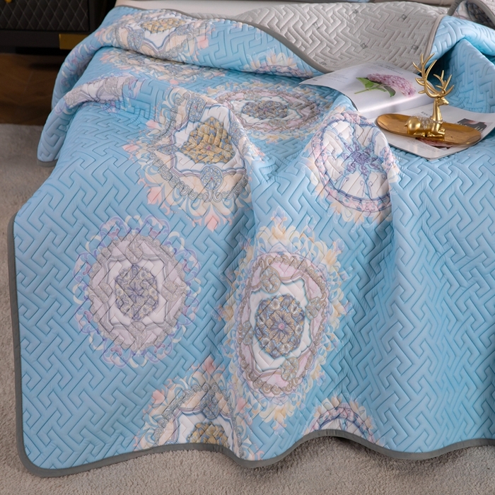 91家纺网 家纺一手货源 找家纺 美丽折家纺 2025夏季新品高端加厚8mm全冰丝生物基乳胶凉席三件套 水洗天然乳胶凉席 德莎丽堡