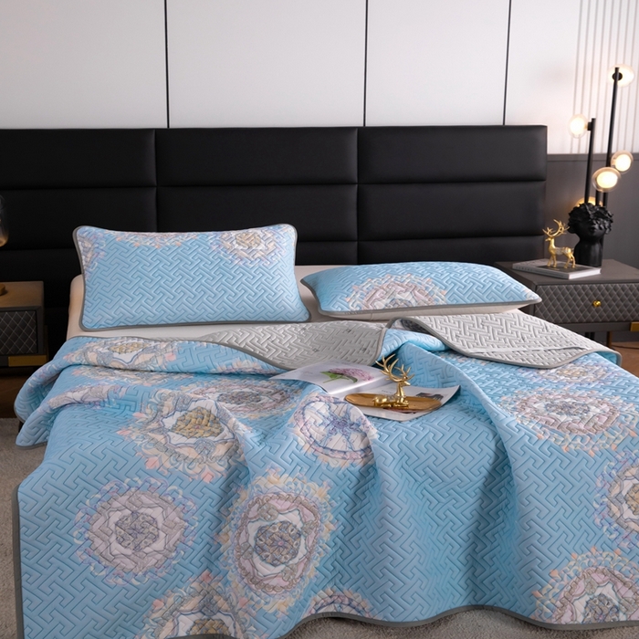 91家纺网 家纺一手货源 找家纺 美丽折家纺 2025夏季新品高端加厚8mm全冰丝生物基乳胶凉席三件套 水洗天然乳胶凉席 德莎丽堡