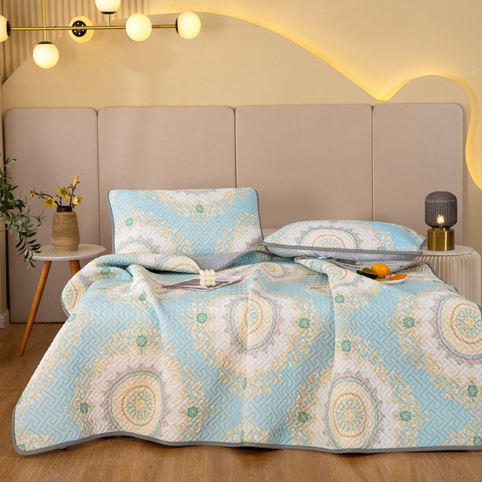 91家纺网 家纺一手货源 找家纺 美丽折家纺 2025夏季新品高端加厚8mm全冰丝生物基乳胶凉席三件套 水洗天然乳胶凉席 雅恩