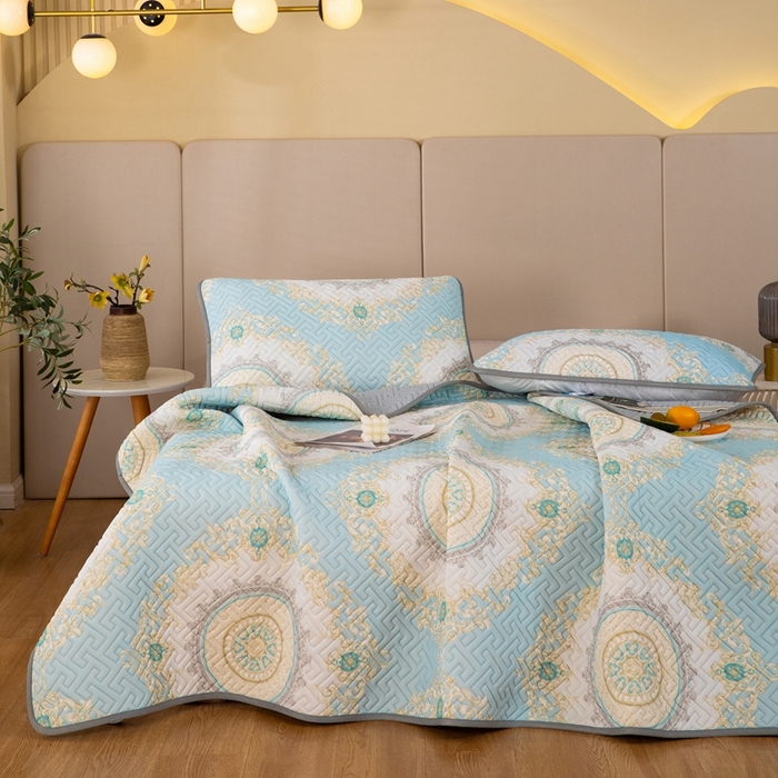 91家纺网 家纺一手货源 找家纺 美丽折家纺 2025夏季新品高端加厚8mm全冰丝生物基乳胶凉席三件套 水洗天然乳胶凉席 雅恩