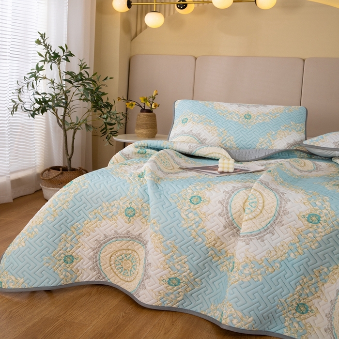 91家纺网 家纺一手货源 找家纺 美丽折家纺 2025夏季新品高端加厚8mm全冰丝生物基乳胶凉席三件套 水洗天然乳胶凉席 雅恩