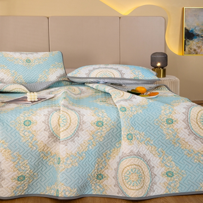 91家纺网 家纺一手货源 找家纺 美丽折家纺 2025夏季新品高端加厚8mm全冰丝生物基乳胶凉席三件套 水洗天然乳胶凉席 雅恩