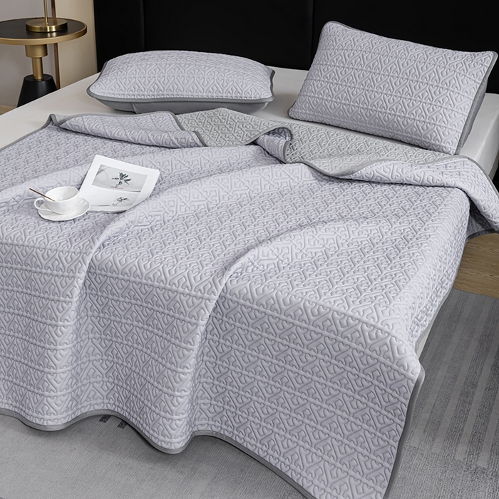 91家纺网 家纺一手货源 找家纺 美丽折家纺 2025夏季新品高端加厚8mm全冰丝生物基乳胶凉席三件套 水洗天然乳胶凉席 经典灰Y