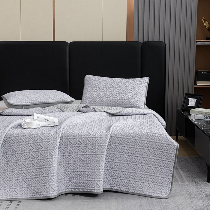 91家纺网 家纺一手货源 找家纺 美丽折家纺 2025夏季新品高端加厚8mm全冰丝生物基乳胶凉席三件套 水洗天然乳胶凉席 经典灰Y