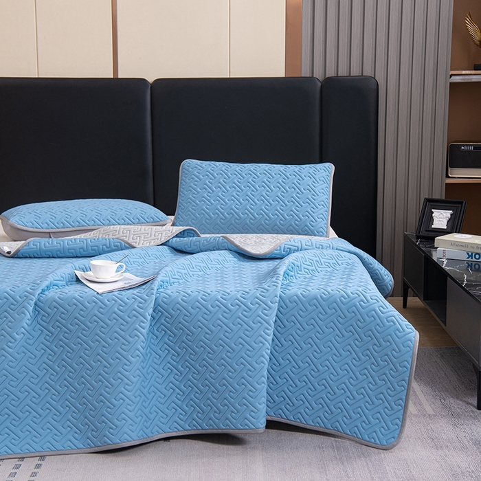 美丽折家纺 2025夏季新品高端加厚8mm全冰丝生物基乳胶凉席三件套 水洗天然乳胶凉席 孔雀蓝T