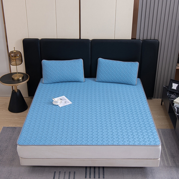 91家纺网 家纺一手货源 找家纺 美丽折家纺 2025夏季新品高端加厚8mm全冰丝生物基乳胶凉席三件套 水洗天然乳胶凉席 孔雀蓝T