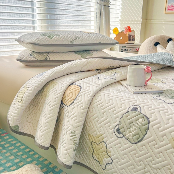 91家纺网 家纺一手货源 找家纺 美丽折家纺 2025夏季新品高端加厚8mm全冰丝生物基乳胶凉席三件套 水洗天然乳胶凉席 星语-浅绿