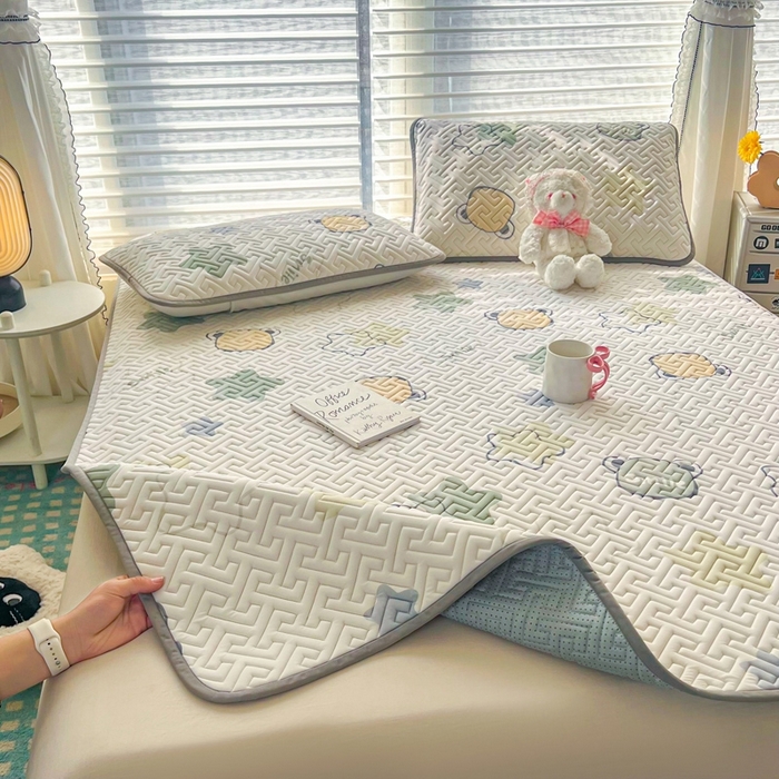 91家纺网 家纺一手货源 找家纺 美丽折家纺 2025夏季新品高端加厚8mm全冰丝生物基乳胶凉席三件套 水洗天然乳胶凉席 星语-浅绿