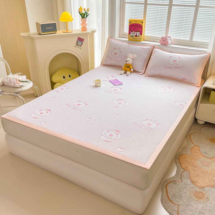 91家纺网 家纺一手货源 找家纺 梵朴 2025新款直播A类冰豆豆凉席席子三件套凉豆豆软凉席可机洗空调席子 卡皮巴拉-粉