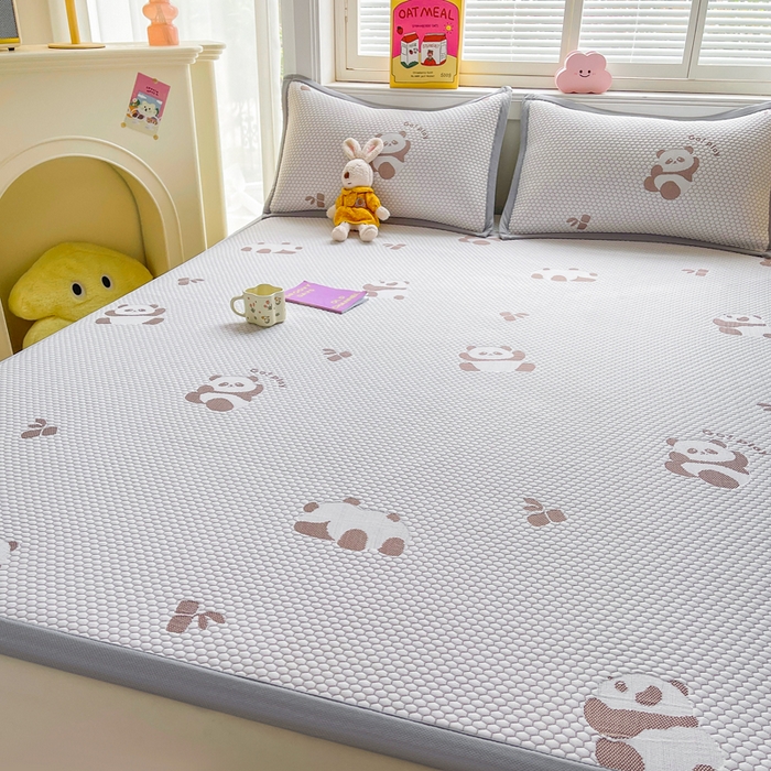 91家纺网 家纺一手货源 找家纺 梵朴 2025新款直播A类冰豆豆凉席席子三件套凉豆豆软凉席可机洗空调席子 小熊猫-咖