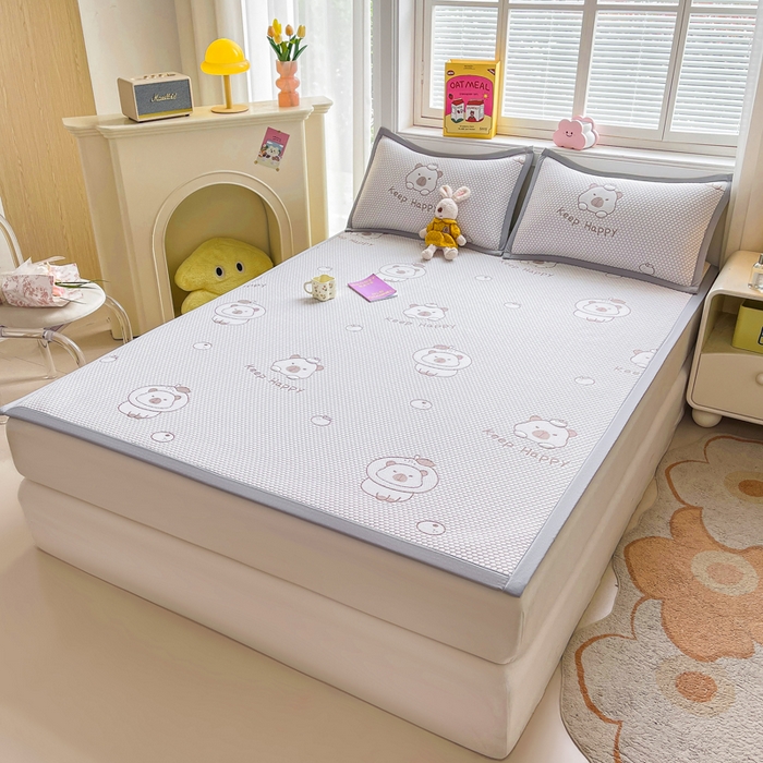 91家纺网 家纺一手货源 找家纺 梵朴 2025新款直播A类冰豆豆凉席席子三件套凉豆豆软凉席可机洗空调席子 卡皮巴拉-咖