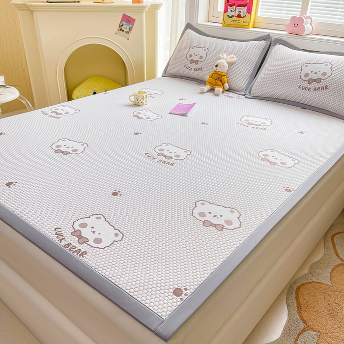 91家纺网 家纺一手货源 找家纺 梵朴 2025新款直播A类冰豆豆凉席席子三件套凉豆豆软凉席可机洗空调席子 LUCK熊-咖