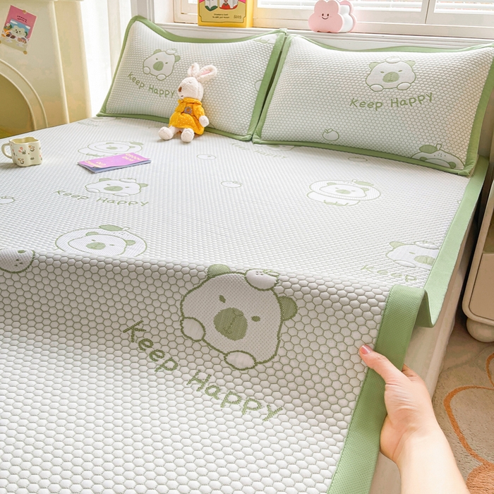 91家纺网 家纺一手货源 找家纺 梵朴 2025新款直播A类冰豆豆凉席席子三件套凉豆豆软凉席可机洗空调席子 卡皮巴拉-绿