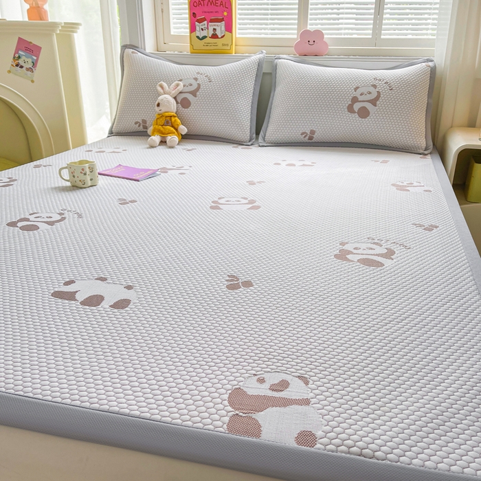 91家纺网 家纺一手货源 找家纺 梵朴 2025新款直播A类冰豆豆凉席席子三件套凉豆豆软凉席可机洗空调席子 小熊猫-咖