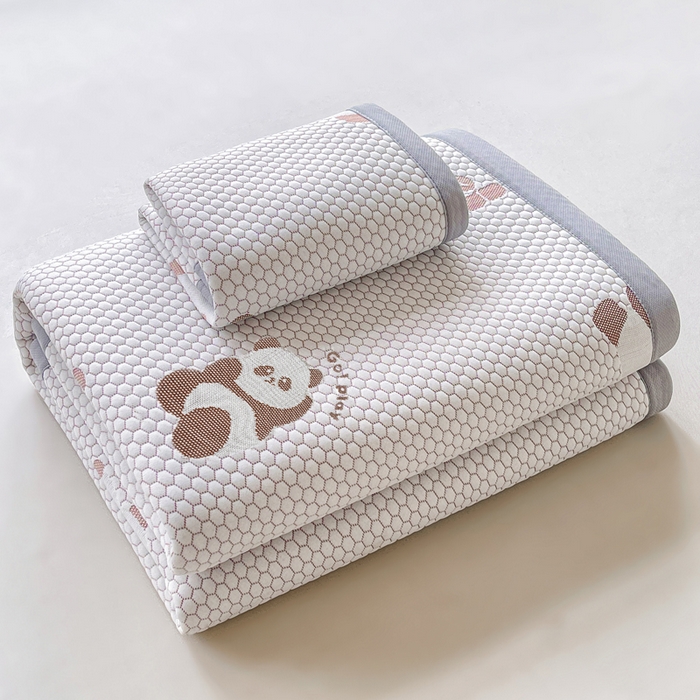 91家纺网 家纺一手货源 找家纺 梵朴 2025新款直播A类冰豆豆凉席席子三件套凉豆豆软凉席可机洗空调席子 小熊猫-咖